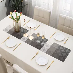 HOKIPO Brown & Grey Checked Rectangular Table Runner-2