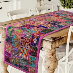 HANDICRAFT PALACE Pink Khambadiya Patchwork Table Runner-25
