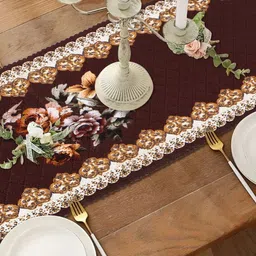 Dakshya Industries Brown & White Printed Table Runner-3