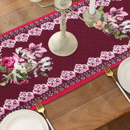 Dakshya Industries Marron & Pink Printed Table Runner-1