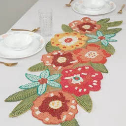 HOSTA HOMES Green & Red Beads Floral Embellished Table Runner-16