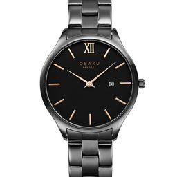 Obaku Men Black Brass Dial & Black Stainless Steel Bracelet Style Straps Analogue Watch V266GDBBSB-image-42