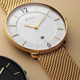 Titan Men Gold-Toned Brass Dial & Stainless Steel Bracelet Style Straps Analogue Watch 1849YM01-5