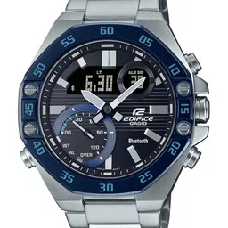 CASIO Men Blue & Silver Toned Stainless Steel Analogue Bluetooth Watch ED524 ECB-10DB-1BDF-3