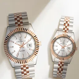 CARLINGTON Unisex Printed Dial & Stainless Steel Bracelet Style Straps Analogue Watch 8811 T T Silver-18