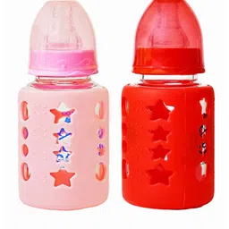 The Little Lookers Set Of 2 Pink & Red Borosilicate Feeding Bottle With Anti Colic Nipple-0