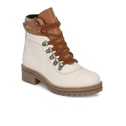 Delize Off White Leather Block Heeled Boots-image-97