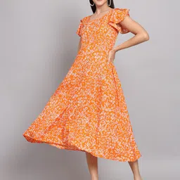 Dream Beauty Fashion Floral Printed Flutter Sleeves A-Line Midi Dress-picture-22