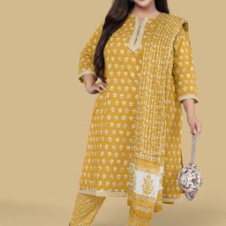 MIRCHI FASHION Plus Size Women Batik Print Pure Cotton Kurta With Trouser And Dupatta-picture-37
