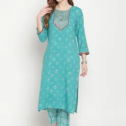 Be Indi Women Ethnic Motifs Printed A-Line Kurta with Trousers Set-1