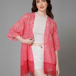 PURYS Printed Tasselled Longline Shrug-image-61