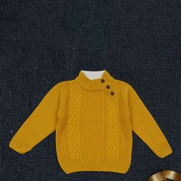 Yellow Apple Boys Cable Knit Mock Collar Woolen Pullover Sweater-image-35