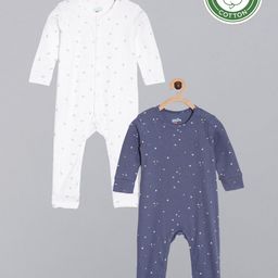 Broon Boys Pack Of 2 White & Navy Blue Printed Organic Cotton Sleepsuits-5