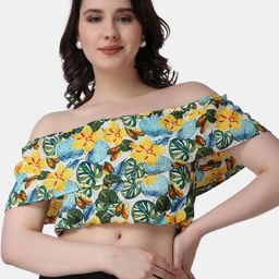 Popwings Floral Printed Off-Shoulder Bardot Crop Top-image-79