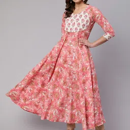 GLAM ROOTS Floral Printed Gotta Patti Pure Cotton Anarkali Kurta-picture-45