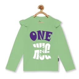 KiddoPanti Girls Green Typography Printed Full Sleeve T-shirt-image-53