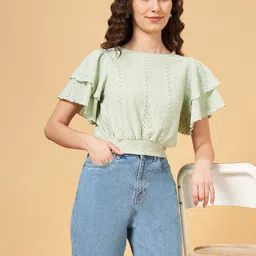 People Floral Self Design Flutter Sleeves Regular Top-image-75