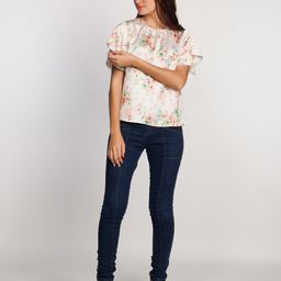Zink London Floral Printed Round Neck Flutter Sleeves Regular Top-picture-1