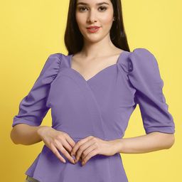 Fabflee Sweetheart Neck Puff Sleeves Peplum Top-image-88