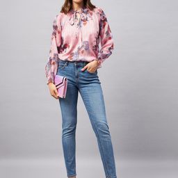Orchid Blues Floral Printed Keyhole Neck Puff Sleeve Top-image-44