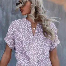 Stylecast X Slyck Floral Printed Mandarin Collar Extended Sleeves Top-image-33