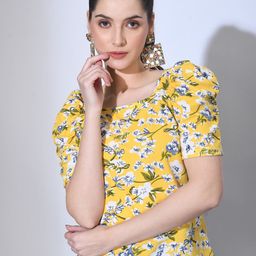 IUGA Floral Printed Puff Sleeve Top-image-8