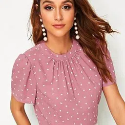 Stylecast X Slyck Polka Dot Print Puff Sleeve Regular Top-picture-10