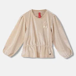Blue Giraffe Girls Checked Puff Sleeves Gathered  Regular Top-image-97