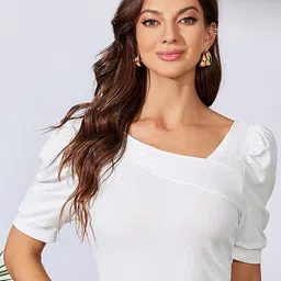 Dream Beauty Fashion Asymmetric Neck Puff Sleeves Top-image-96