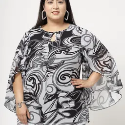 plusS Print Keyhole Neck Flared Sleeve Top-picture-53