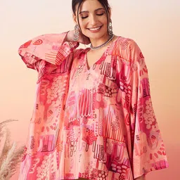 InWeave Abstract Printed Kimono Sleeves Boxy Top-2