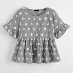 Dream Beauty Fashion Floral Printed Bell Sleeve Peplum Top-image-76