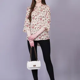 HIGHLIGHT FASHION EXPORT Floral Print Mandarin Collar Bell Sleeve A-Line Top-image-11