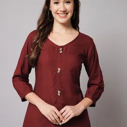 Meeranshi Round Neck Cuffed Sleeves Longline Regular Top-picture-14