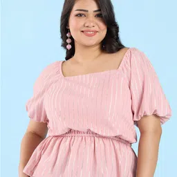 Big Hello - The Plus Life Striped Square Neck Puff Sleeve Top-picture-19