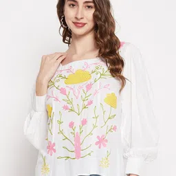 BAESD Floral Embroidered Square Neck Cuffed Sleeves Top-image-25