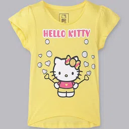 Kids Ville Girls Yellow Hello Kitty Printed T-shirt-image-25