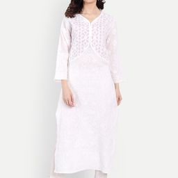 Indiankala4u Ethnic Motifs Embroidered Chikankari Kurta-image-10