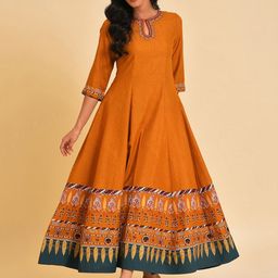 W Keyhole Neck Ethnic Motifs Printed Embellished A-Line Ethnic Dress-image-63