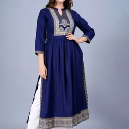 SAABHI Women Floral Printed Band Collar Kurta-image-12