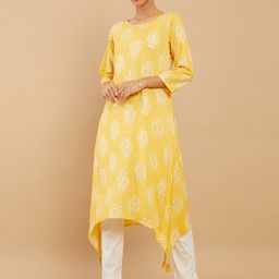 Soch Women Yellow Ethnic Motifs Printed Asymmetric Hemline A-Line Kurta-image-105