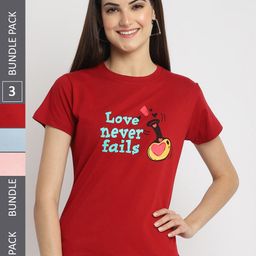 Fabflee Pack Of 3 Typography Printed Regular Fit Cotton T-shirt-picture-42