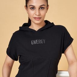Ajile by Pantaloons Typography Hooded Extended Sleeves Cotton T-shirt-image-25