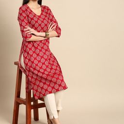Anouk Women Pure Cotton Ethnic Motifs Printed Three Quarter Sleeves Straight Kurta-picture-11