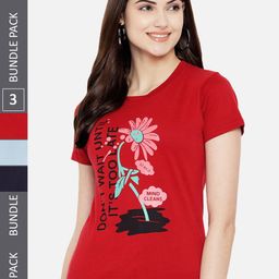 Fabflee Pack Of 3 Typography Printed Cotton T-shirts-image-88