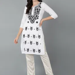 TOP N THREAD Floral Embroidered Chikankari Cotton Straight Kurta-picture-58