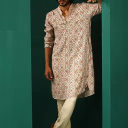 trueBrowns Ethnic Motifs Printed Cotton Silk A-Line Kurta-image-75