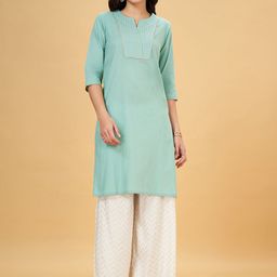 RANGMANCH BY PANTALOONS Geometric Yoke Design Gotta Patti Pure Cotton Straight Kurta-image-75