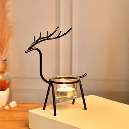 TAYHAA Black & Transparent Reindeer Tealight Candle Holder-27