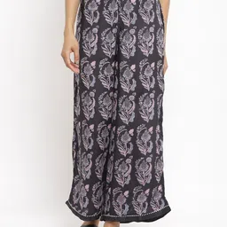 W The Folksong Collection Women Black Ethnic Motifs Printed Trousers-image-93